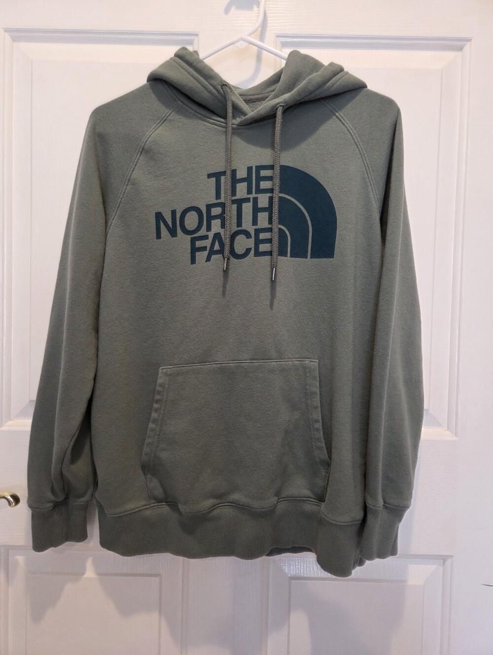 The North Face Pullover Hoodie in Sage Green with Dark Logo, Size Medium